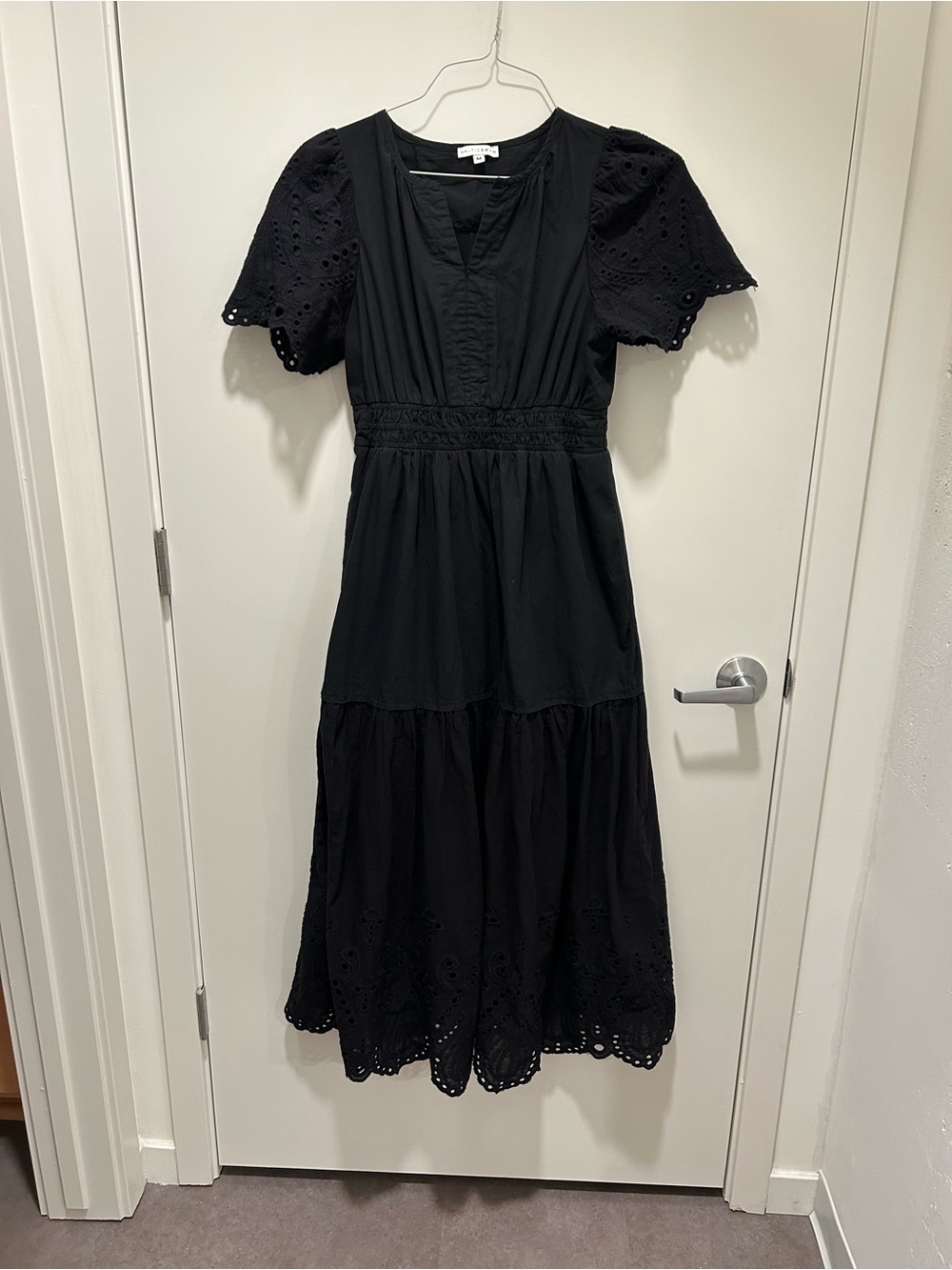 Baltic Born Black Eyelet Embroidered Midi Dress Size M